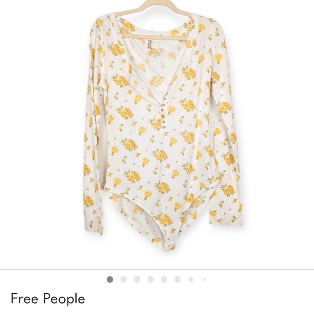 Free People Intimately Dylan Ivory Yellow Floral Printed Henley Bodysuit Size XL